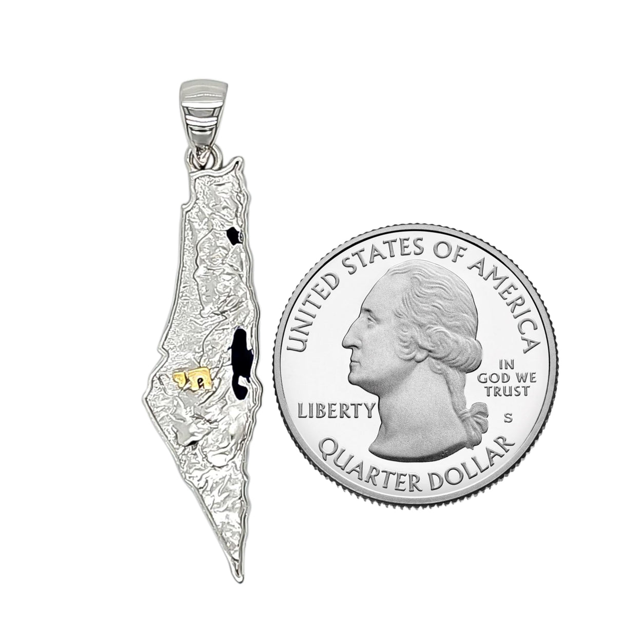 Central Diamond Center Israel Map Necklace/Pendant-Sterling Silver Am Israel Chai on Back Side-3D Map of Israel Large & Small