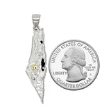 Central Diamond Center Israel Map Necklace/Pendant-Sterling Silver Am Israel Chai on Back Side-3D Map of Israel Large & Small