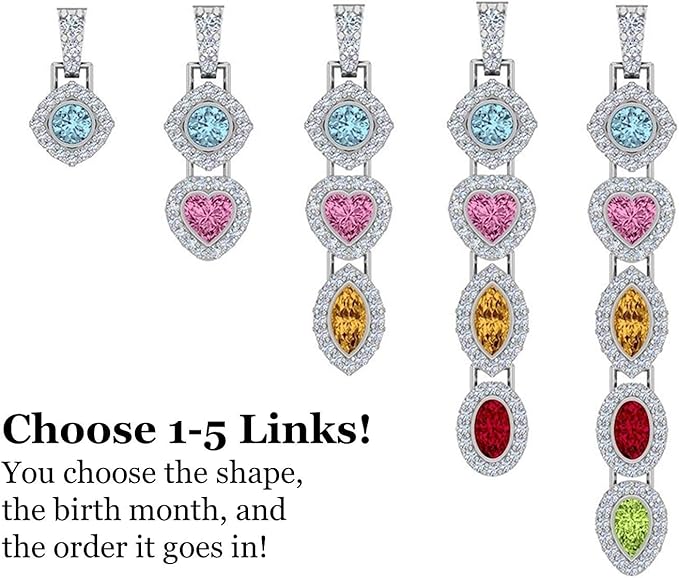 Sterling Silver Add-A-Link Mix & Match Simulated Birthstone Pendant, Necklace w/ 22" Adjustable Box Chain