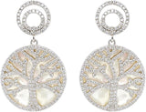Central Diamond Center Sterling Silver Tree of Life Pendant Necklace or Earrings with CZ and Mother of Pearl – Gift for Women