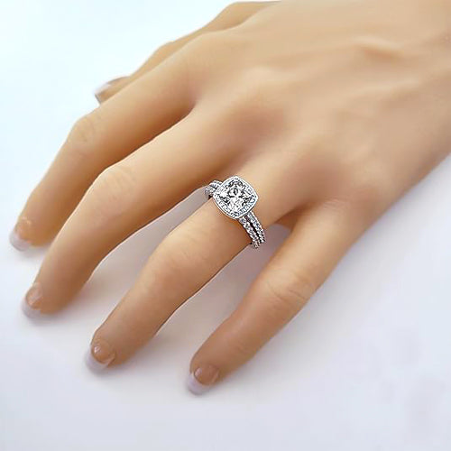 NANA Jewels Sterling Silver Cushion Cut Wedding Set Engagement Rings for Women - Choose Simulated Morganite, Citrine, Aquamarine & More