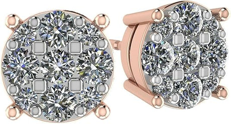 Diamond Stud Earrings CVD Lab Grown Diamonds solid 14K post & Silver basket, 7 or 9 Stone Cluster