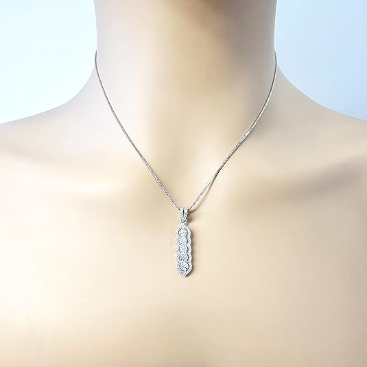 Central Diamond Center Elegant Vertical Tower Pendant Necklace with Sparkling Round Stones – Statement Jewelry for Women – Gift for Anniversary, Birthday, Valentine’s – Fashion Jewelry for Women