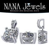 NANA Jewels Cushion Cut CZ Simulated Diamond Solitaire Necklace Sterling Silver 7-8mm Cubic Zirconia, 2.00ct & 3.00ct