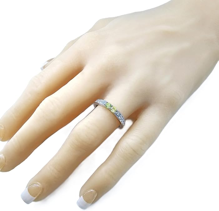 Central Diamond Center Shared Prong w/ Sides Couple 2 Stone Ring w/ Simulated Birthstones in Silver, 10K or 14k Gold