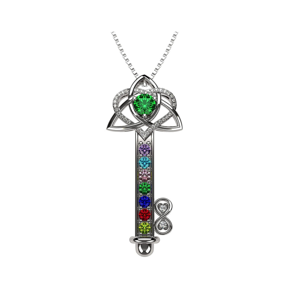 Key to Infinity Love Mother & Child Necklace w/ 1-7 Birthstones in Silver, 10K, or 14K Gold