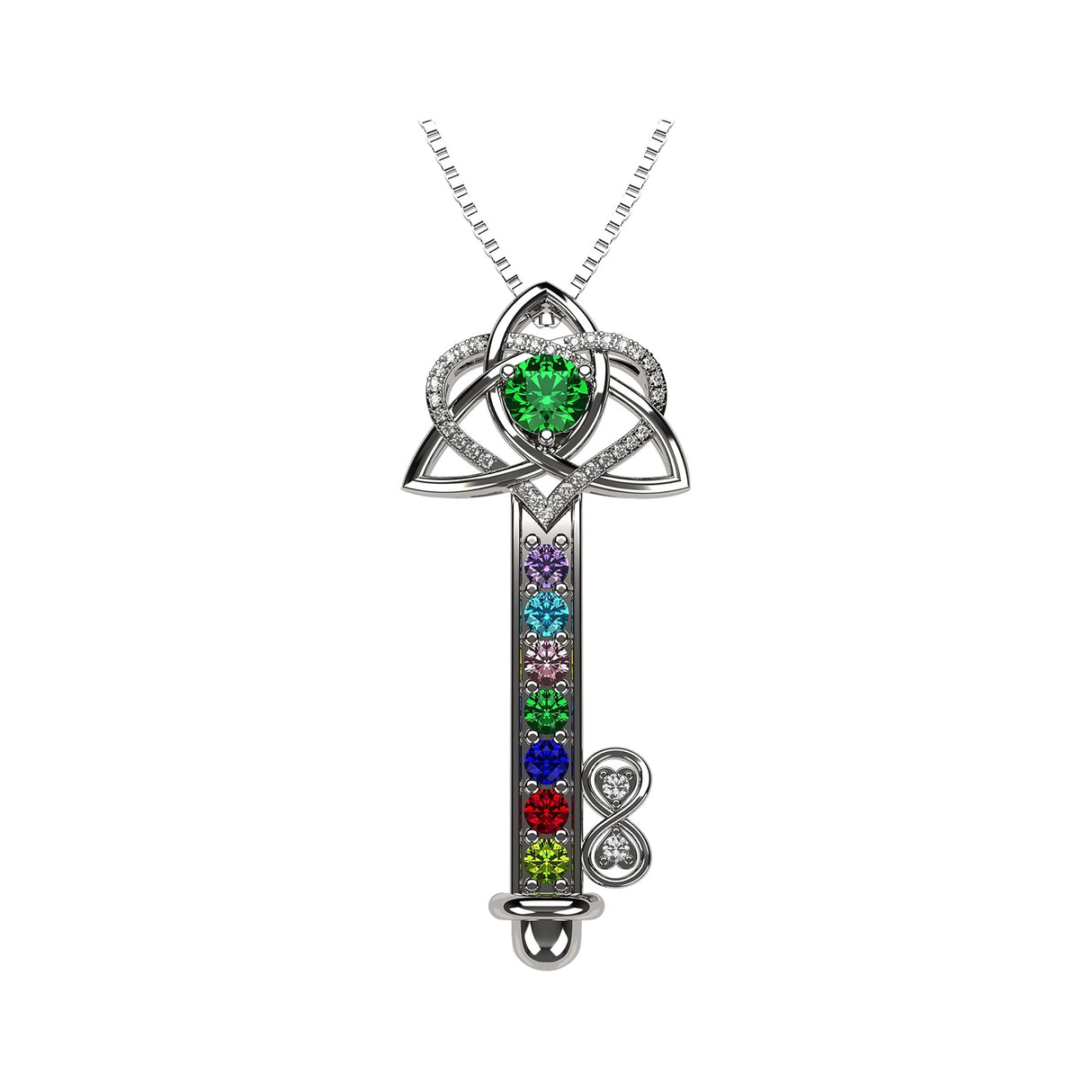 Key to Infinity Love Mother & Child Necklace w/ 1-7 Birthstones in Silver, 10K, or 14K Gold