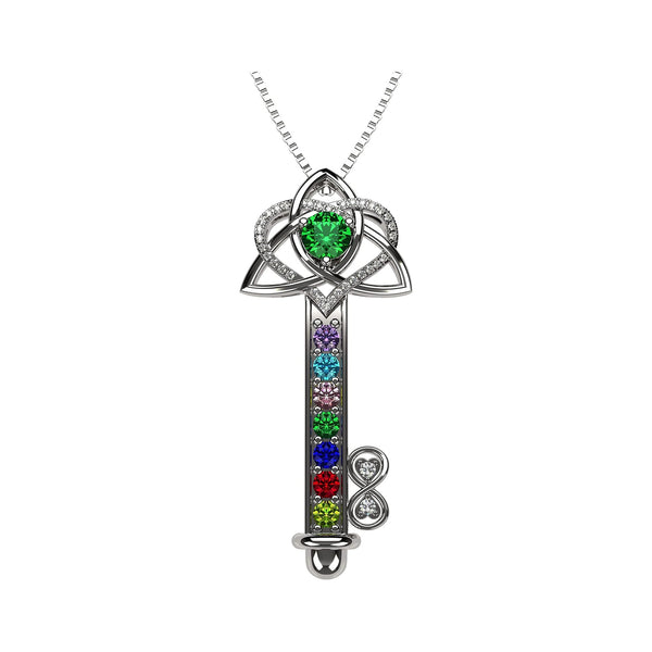 Key to Infinity Love Mother & Child Necklace w/ 1-7 Birthstones in Silver, 10K, or 14K Gold