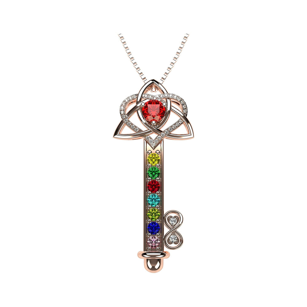 Key to Infinity Love Mother & Child Necklace w/ 1-7 Birthstones in Silver, 10K, or 14K Gold