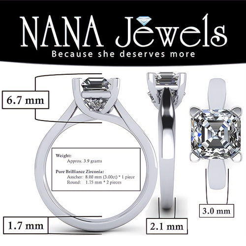 NANA Jewels 1to4ct Simulated Diamond Engagement ring Asscher Solitaire Lucita Cz & Silver