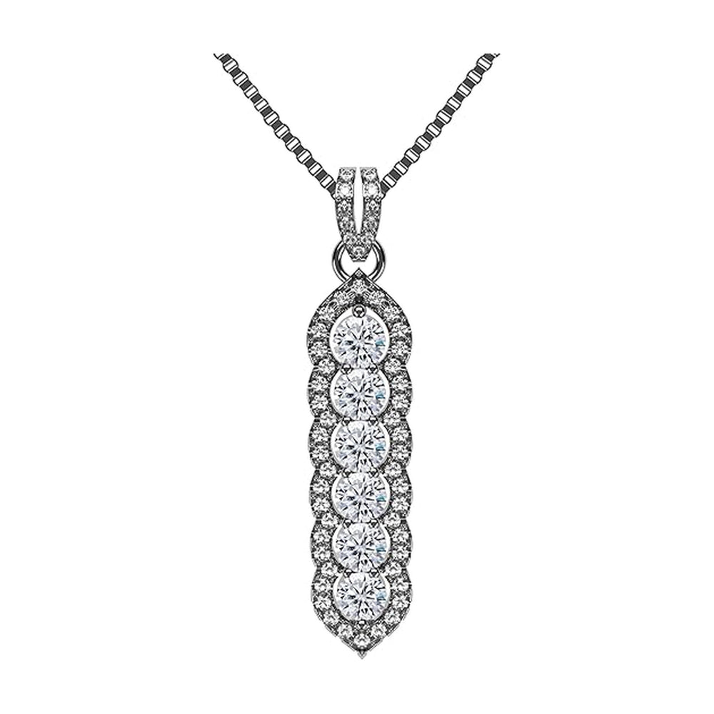 Central Diamond Center Elegant Vertical Tower Pendant Necklace with Sparkling Round Stones – Statement Jewelry for Women – Gift for Anniversary, Birthday, Valentine’s – Fashion Jewelry for Women