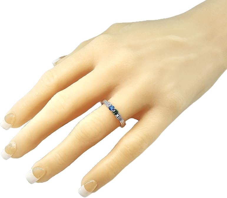 Central Diamond Center Shared Prong Couples 2 Stone Ring w/Simulated Birthstones in Sterling Silver, 10K or 14K Gold