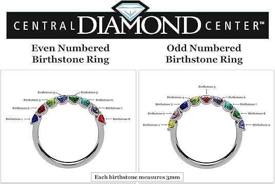 Central Diamond Center U'r Family Ring w/ 1 to 9 Simulated Birthstones in Sterling Silver, 10k, 14K Gold, Mothers Rings