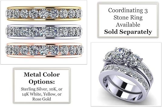 Anniversary Band Ring Channel Set w/ 0.75ctw Pure Brilliance Zirconia in Silver, 10K, or 14K Gold