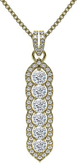 Central Diamond Center Elegant Vertical Tower Pendant Necklace with Sparkling Round Stones – Statement Jewelry for Women – Gift for Anniversary, Birthday, Valentine’s – Fashion Jewelry for Women