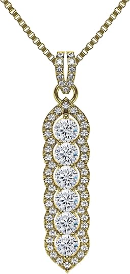 Central Diamond Center Elegant Vertical Tower Pendant Necklace with Sparkling Round Stones – Statement Jewelry for Women – Gift for Anniversary, Birthday, Valentine’s – Fashion Jewelry for Women
