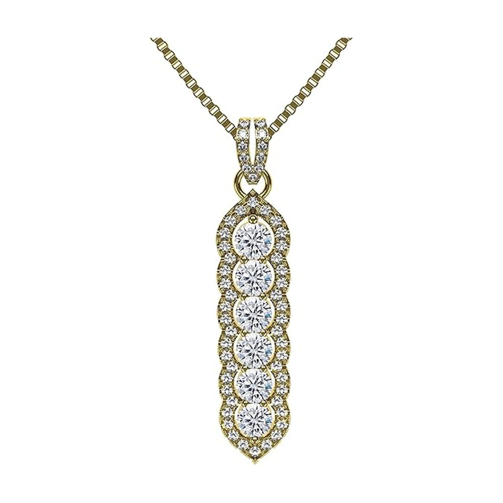 Central Diamond Center Elegant Vertical Tower Pendant Necklace with Sparkling Round Stones – Statement Jewelry for Women – Gift for Anniversary, Birthday, Valentine’s – Fashion Jewelry for Women