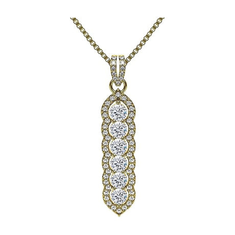 Central Diamond Center Elegant Vertical Tower Pendant Necklace with Sparkling Round Stones – Statement Jewelry for Women – Gift for Anniversary, Birthday, Valentine’s – Fashion Jewelry for Women