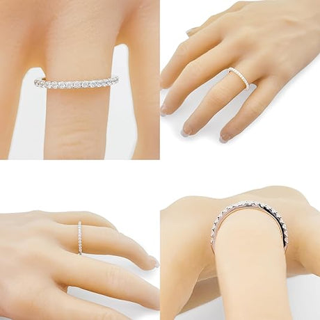 NANA Jewels Wedding Band Cubic Zirconia in 925 Sterling Silver 10K and 14K Gold Half Eternity Stackable Anniversary Ring Size 4-12