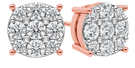 Diamond Stud Earrings CVD Lab Grown Diamonds solid 14K post & Silver basket, 7 or 9 Stone Cluster
