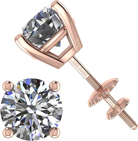0.20ct-0.30ct CVD-Lab-Grown Diamond Stud Earrings (E-F, VS-SI), Solid 14K Gold & Silver, Threaded or Friction Post