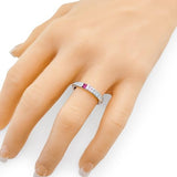 Central Diamond Center Princess w/ Side CZ Couples 2 Stone Ring w/ Simulated Birthstones in Silver 10K or 14K Gold