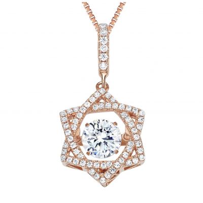 Close-up: "dancing" gemstone movement in Star of David.
