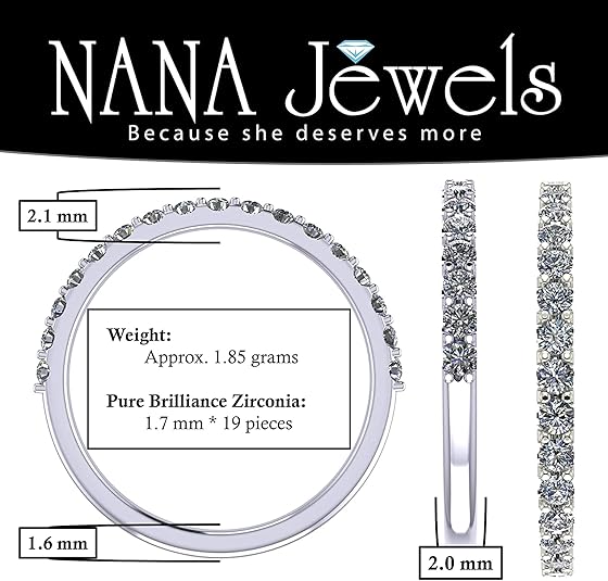 NANA Jewels Wedding Band Cubic Zirconia in 925 Sterling Silver 10K and 14K Gold Half Eternity Stackable Anniversary Ring Size 4-12