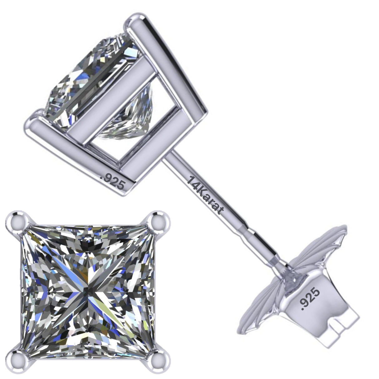 0.20ct-0.30ct CVD-Lab-Grown Diamond Stud Earrings (E-F, VS-SI), Solid 14K Gold & Silver, Threaded or Friction Post