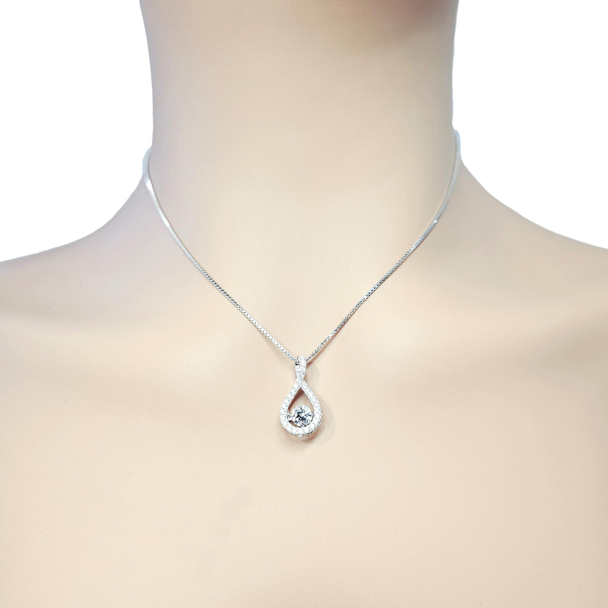 Twisted Pear Dancing Gemstone Necklace in 925 Sterling Silver w/ Pure Brilliance Zirconia CZ