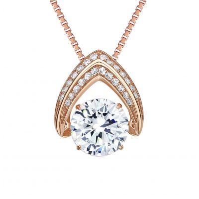 Central Diamond Center Ultimate Omega Dancing Gemstone Necklace in 925 Sterling Silver w/Pure Brilliance Zirconia