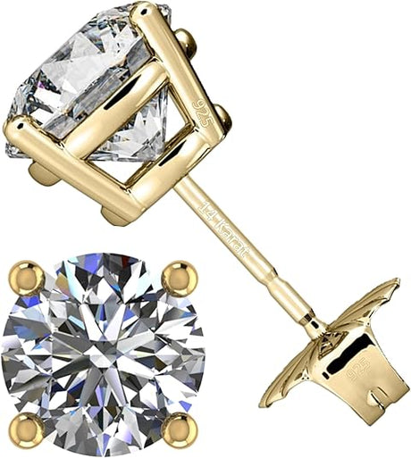 0.20ct-0.30ct CVD-Lab-Grown Diamond Stud Earrings (E-F, VS-SI), Solid 14K Gold & Silver, Threaded or Friction Post