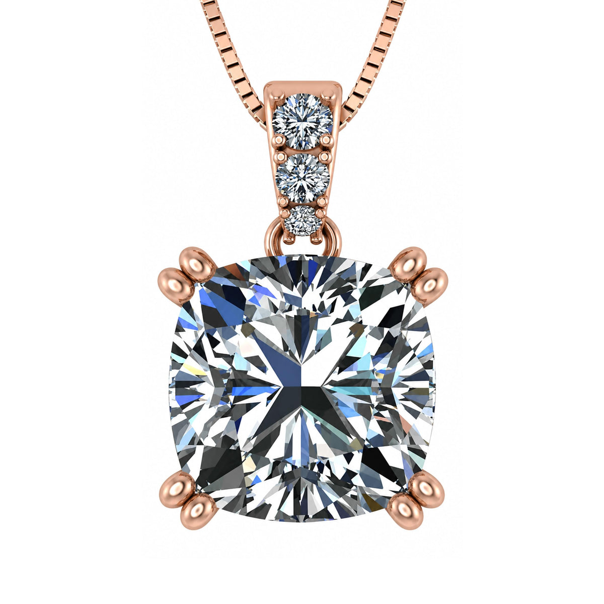 NANA Jewels Cushion Cut CZ Simulated Diamond Solitaire Necklace Sterling Silver 7-8mm Cubic Zirconia, 2.00ct & 3.00ct