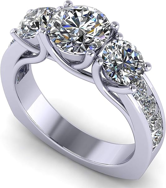 Central Diamond Center 3 Stone Past Present Future Ring your choice Gold-Silver Cz-2.50ctw & 3.50ctw