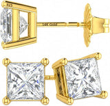 14K Gold Posts & Sterling Silver Princess Cut CZ Stud Earrings w/Pure Brilliance Zirconia, 1.50-4.00ctw