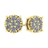 Diamond Stud Earrings CVD Lab Grown Diamonds solid 14K post & Silver basket, 7 or 9 Stone Cluster