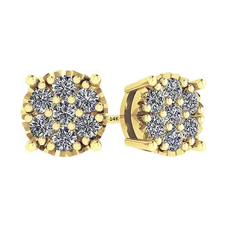 Diamond Stud Earrings CVD Lab Grown Diamonds solid 14K post & Silver basket, 7 or 9 Stone Cluster