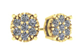 Diamond Stud Earrings CVD Lab Grown Diamonds solid 14K post & Silver basket, 7 or 9 Stone Cluster