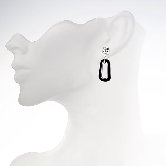 Central Diamond Center Black Ceramic & Pure Brilliance Zirconia CZ Earrings and Necklace