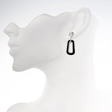Central Diamond Center Black Ceramic & Pure Brilliance Zirconia CZ Earrings and Necklace