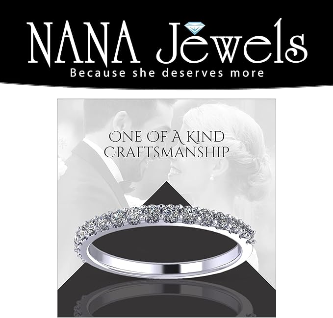 NANA Jewels Wedding Band Cubic Zirconia in 925 Sterling Silver 10K and 14K Gold Half Eternity Stackable Anniversary Ring Size 4-12