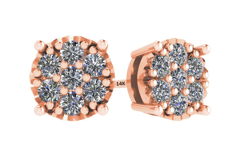 Diamond Stud Earrings CVD Lab Grown Diamonds solid 14K post & Silver basket, 7 or 9 Stone Cluster
