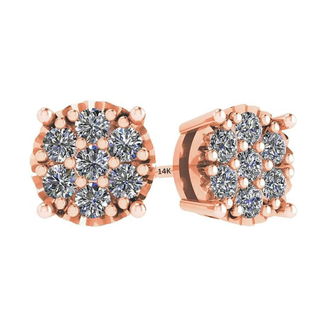 Diamond Stud Earrings CVD Lab Grown Diamonds solid 14K post & Silver basket, 7 or 9 Stone Cluster
