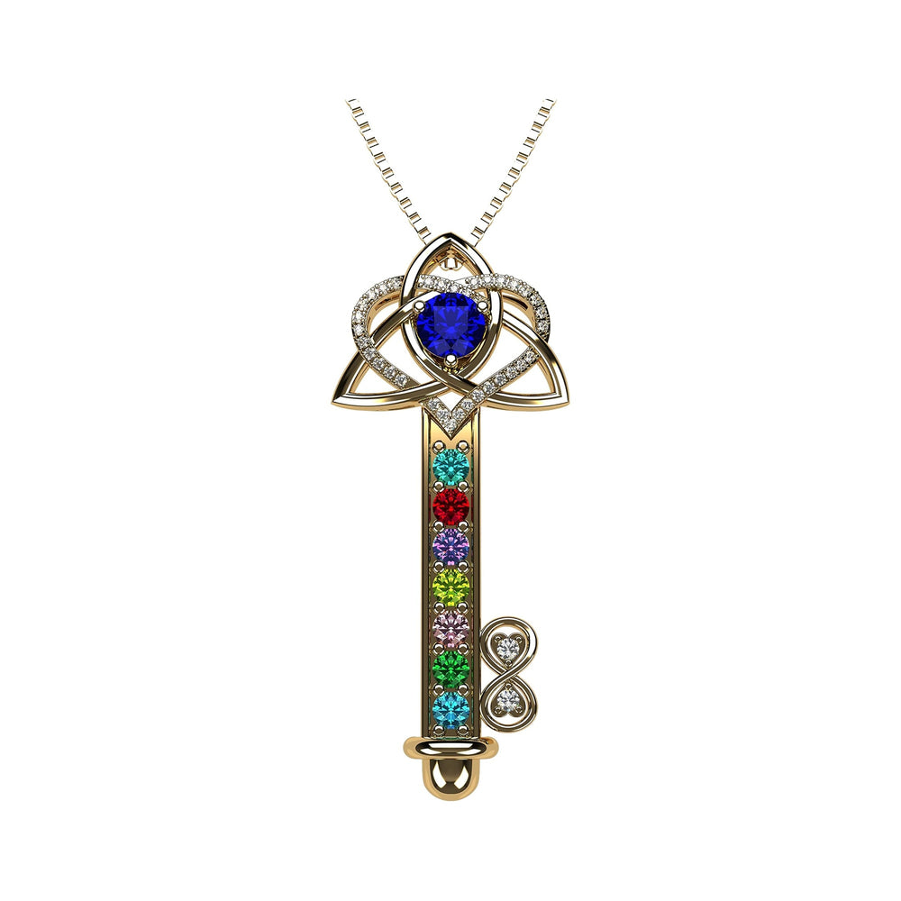 Key to Infinity Love Mother & Child Necklace w/ 1-7 Birthstones in Silver, 10K, or 14K Gold