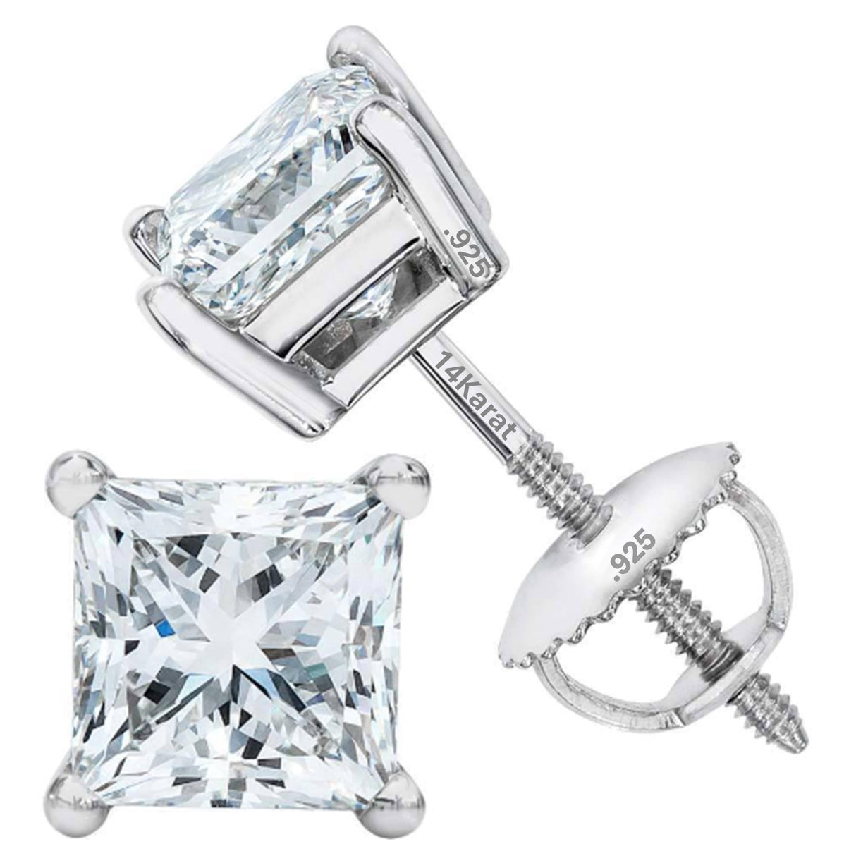 0.20ct-0.30ct CVD-Lab-Grown Diamond Stud Earrings (E-F, VS-SI), Solid 14K Gold & Silver, Threaded or Friction Post