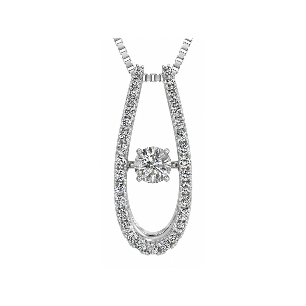 Central Diamond Center “U” Shape Dancing Gemstone Necklace for Women in 925 Sterling Silver w/Pure Brilliance Zirconia
