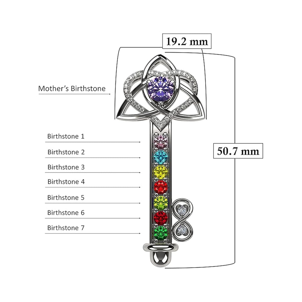 Key to Infinity Love Mother & Child Necklace w/ 1-7 Birthstones in Silver, 10K, or 14K Gold