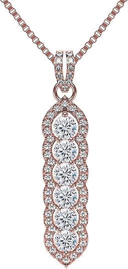 Central Diamond Center Elegant Vertical Tower Pendant Necklace with Sparkling Round Stones – Statement Jewelry for Women – Gift for Anniversary, Birthday, Valentine’s – Fashion Jewelry for Women