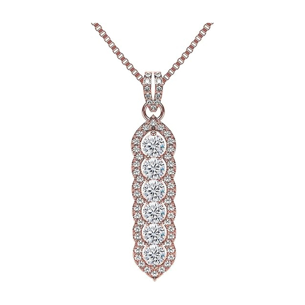 Central Diamond Center Elegant Vertical Tower Pendant Necklace with Sparkling Round Stones – Statement Jewelry for Women – Gift for Anniversary, Birthday, Valentine’s – Fashion Jewelry for Women