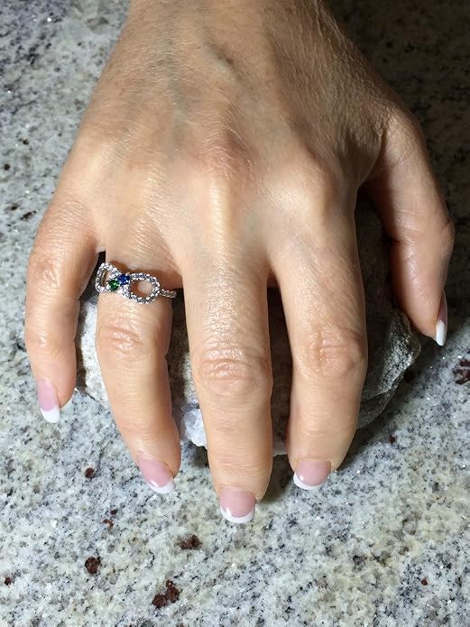 Central Diamond Center Infinity Couples 2 Stone Ring w/Simulated Birthstones in Silver, 10K or 14K Gold